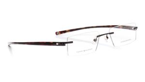 Image 2 of Brown Rectangle Rimless Eyeglasses for Men and Women from Tommy Hilfiger Available at Titan Eye+