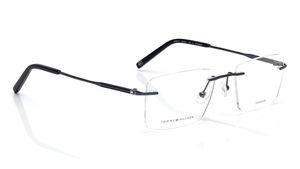 Image 2 of Brown Rectangle Rimless Eyeglasses for Men and Women from Tommy Hilfiger Available at Titan Eye+