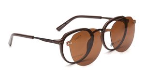 Image 2 of Brown Geometric Eyeglasses with Clip-On for Men and Women from Titan Available at Titan Eye+