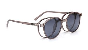 Image 2 of Grey Geometric Eyeglasses with Clip-On for Men and Women from Titan Available at Titan Eye+