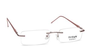 Image 2 of Gold Rectangle Rimless Eyeglasses from Titan Available at Titan Eye+