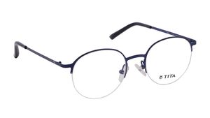 Image 2 of Blue Round Semi-Rimmed Eyeglasses (T2405A1A1|48) from Titan Available at Titan Eye+