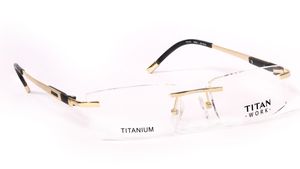 Image 2 of Gold Rectangle Rimless Eyeglasses (TW1023MRM1|52) from Titan Available at Titan Eye+