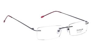 Image 2 of Purple Rectangle Rimless Eyeglasses from Titan Available at Titan Eye+