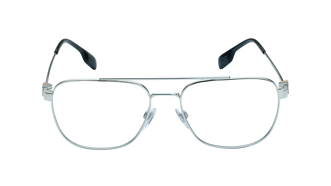 Image 1 of Silver Square Eyeglasses for Men from Burberry Available at Titan Eye+