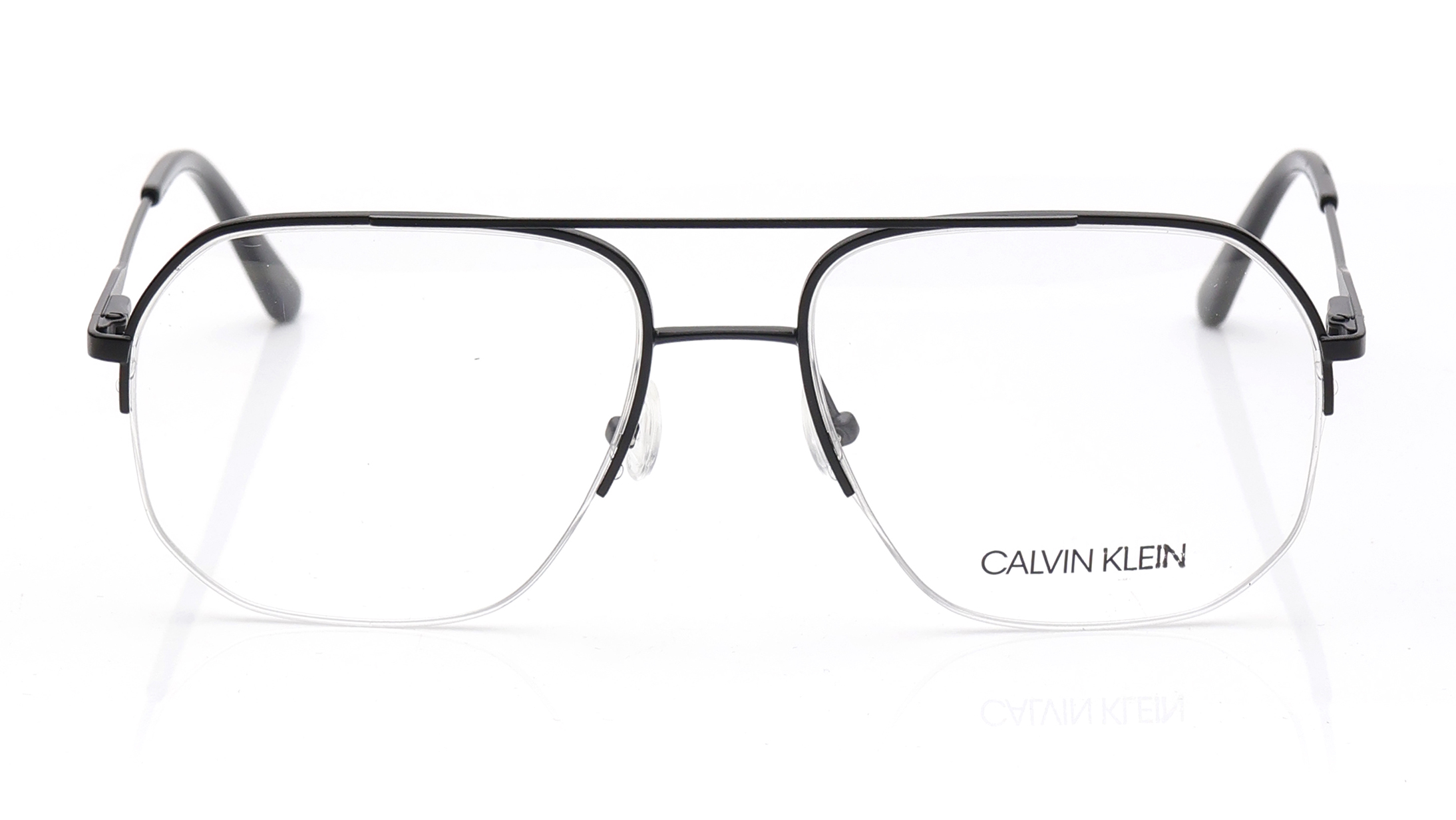 Image 1 of Black Navigator Eyeglasses for Men from Calvin Klein Available at Titan Eye+
