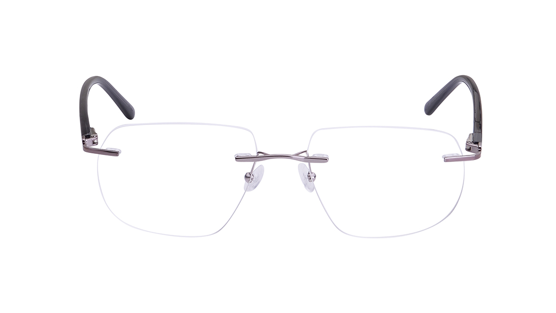 Image 1 of Gunmetal Butterfly Rimless Eyeglasses for Men from Calvin Klein Available at Titan Eye+
