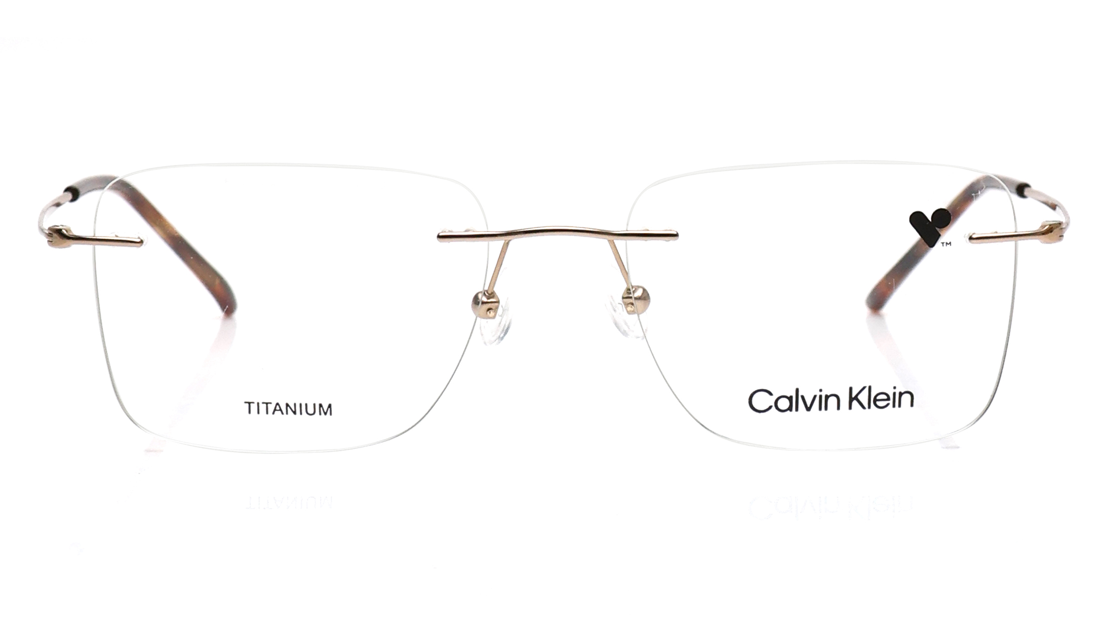 Image 1 of Gold Rectangle Eyeglasses for Men and Women from Calvin Klein Available at Titan Eye+