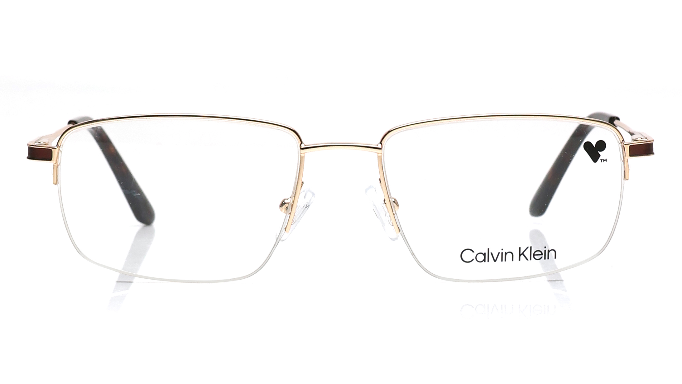 Image 1 of Gold Rectangle Eyeglasses for Men from Calvin Klein Available at Titan Eye+