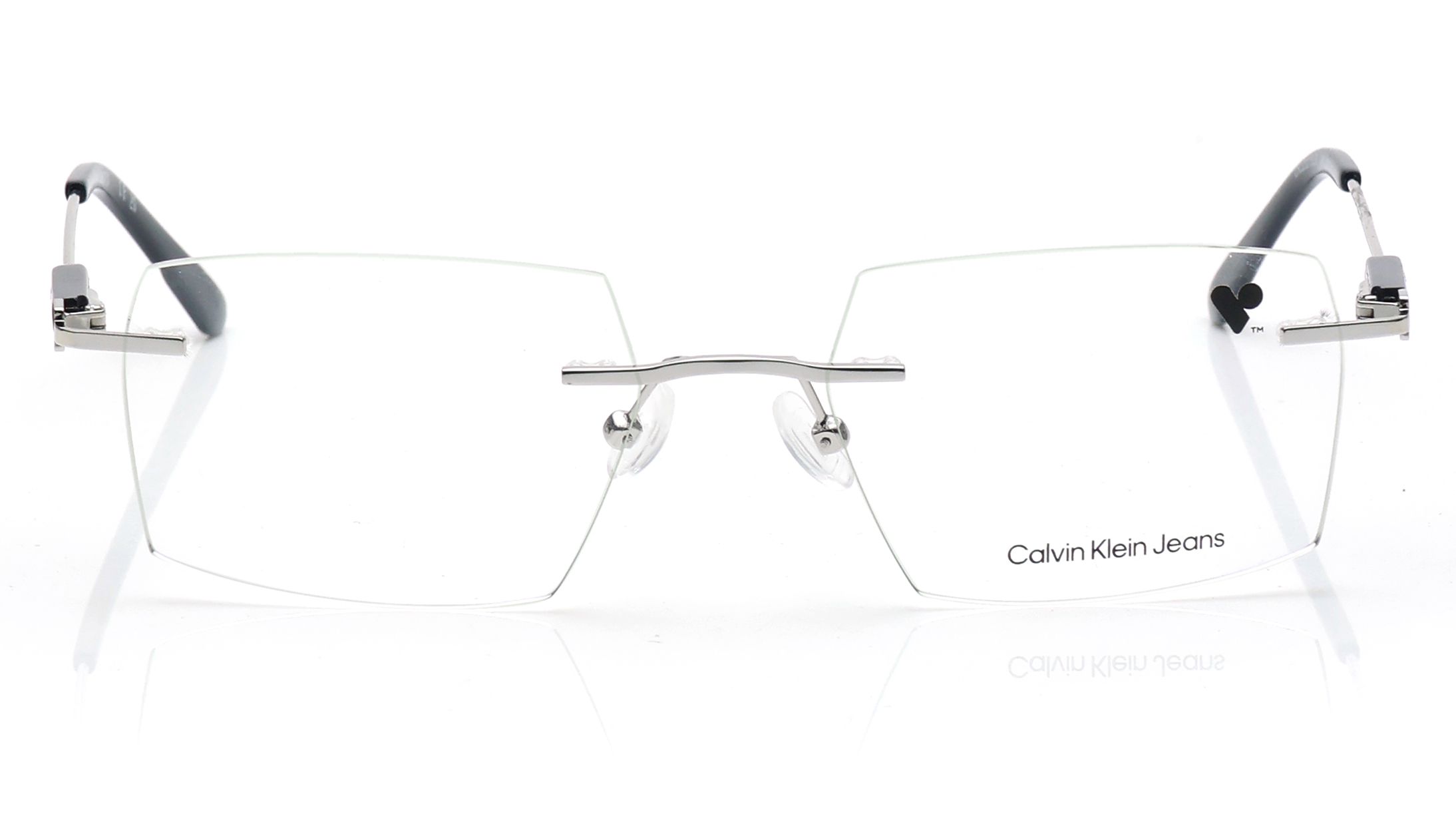 Image 1 of Silver Rectangle Eyeglasses for Men from Calvin Klein Available at Titan Eye+