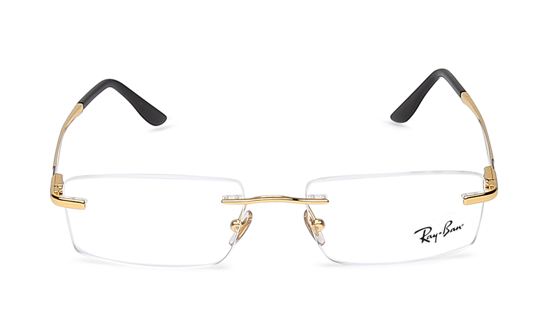 Image 1 of Gold Rectangle Rimless Eyeglasses for Men and Women from Rayban Available at Titan Eye+