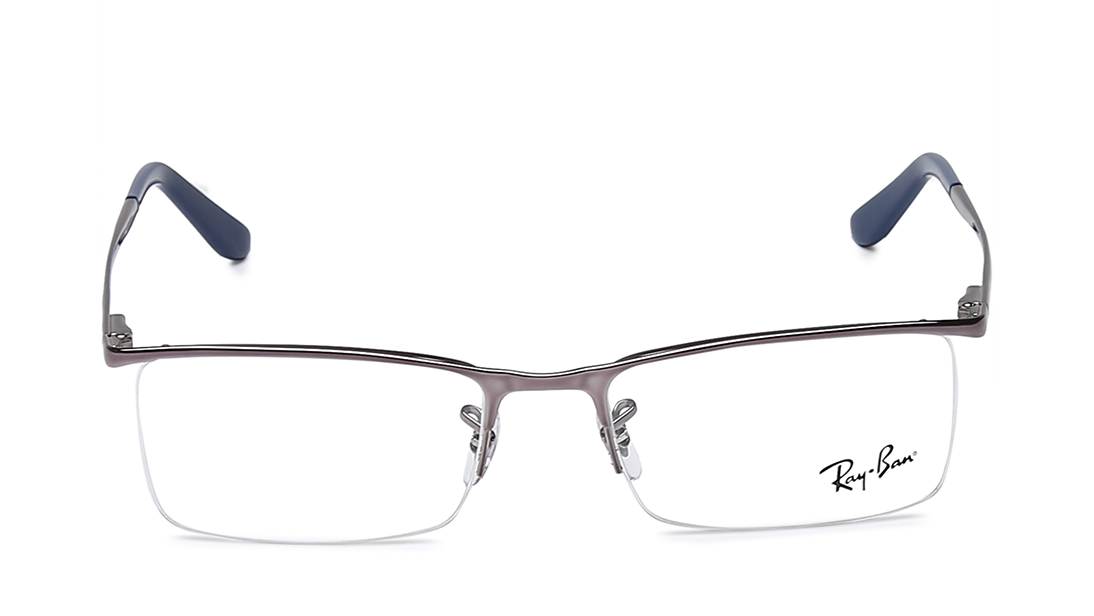 Image 1 of Grey Rectangle Semi-rimmed Eyeglasses for Men and Women from Rayban Available at Titan Eye+