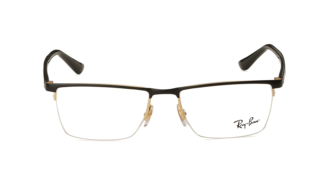 Image 1 of Black Rectangle Semi-rimmed Eyeglasses for Men and Women from Rayban Available at Titan Eye+