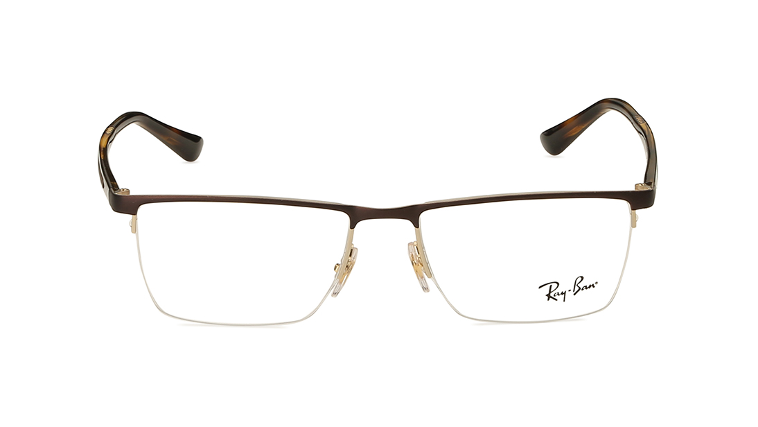 Image 1 of Brown Rectangle Semi-rimmed Eyeglasses for Men and Women from Rayban Available at Titan Eye+