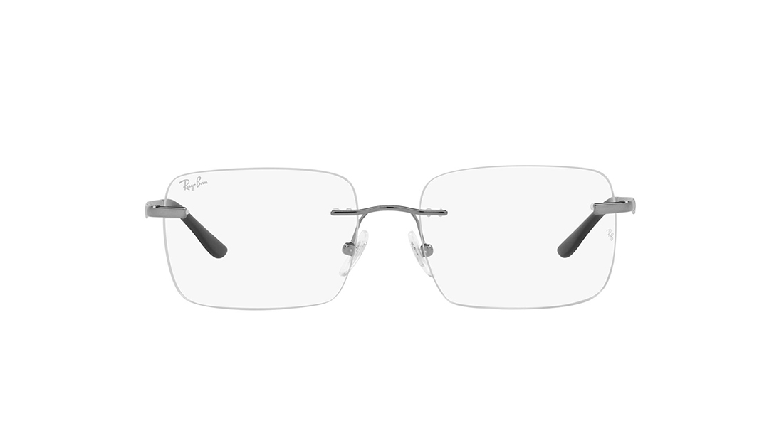 Image 1 of Grey Geometric Rimless Eyeglasses for Men and Women from Rayban Available at Titan Eye+