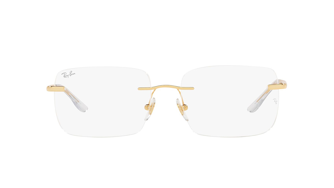 Image 1 of Gold Geometric Rimless Eyeglasses for Men and Women from Rayban Available at Titan Eye+