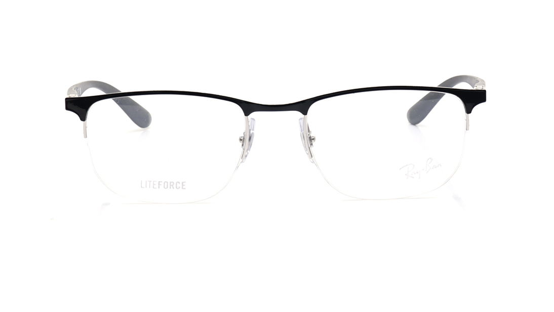 Image 1 of Black Geometric Semi-Rimmed Eyeglasses for Men and Women from Rayban Available at Titan Eye+