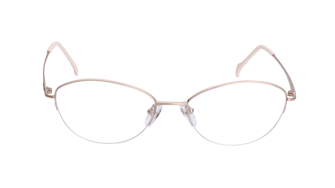 Image 1 of Gold Oval Semi-rimmed Eyeglasses for Women from Stepper Available at Titan Eye+