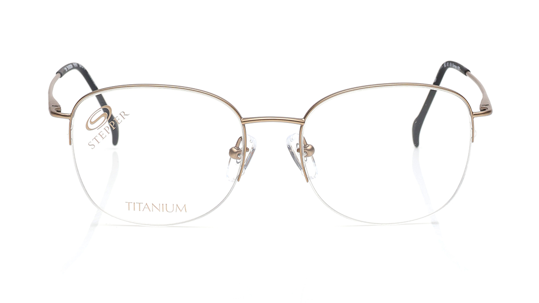 Image 1 of Gold Oval Semi-rimmed Eyeglasses for Women from Stepper Available at Titan Eye+