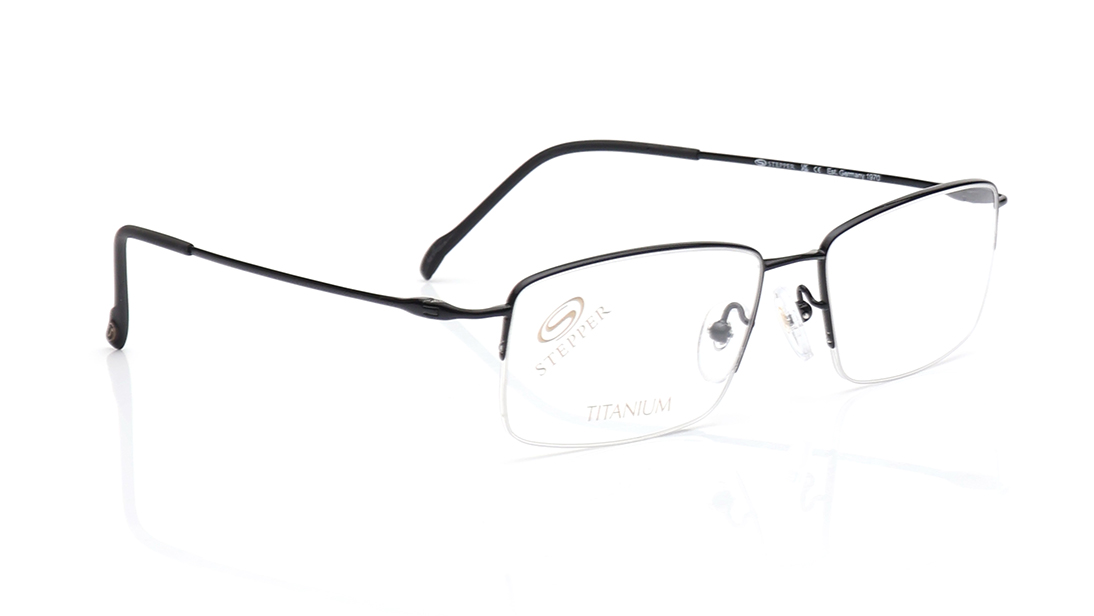 Black Rectangle Semi-Rimmed Eyeglasses (SI0472AA|53