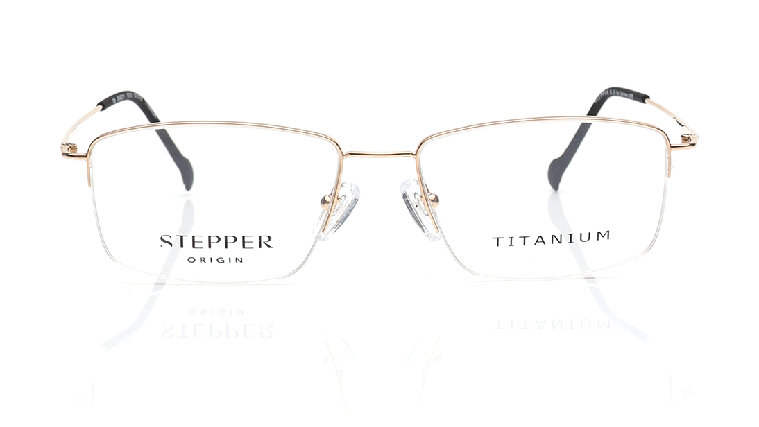 Image 1 of Gold Rectangle Semi-rimmed Eyeglasses for Men from Stepper Available at Titan Eye+