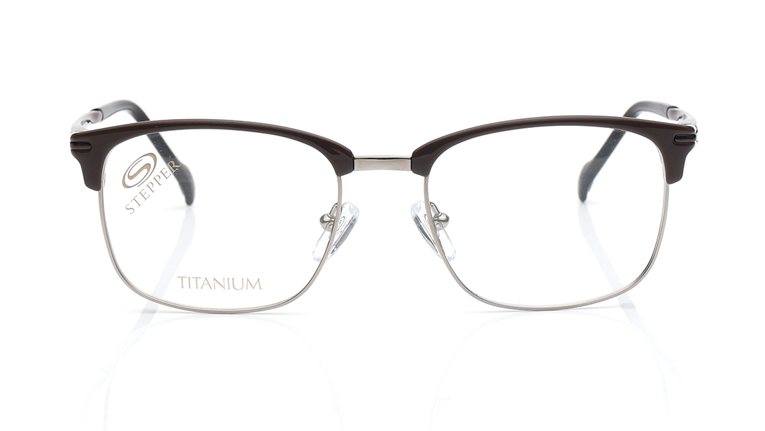 Image 1 of Grey Rectangle Rimmed Eyeglasses for Men from Stepper Available at Titan Eye+