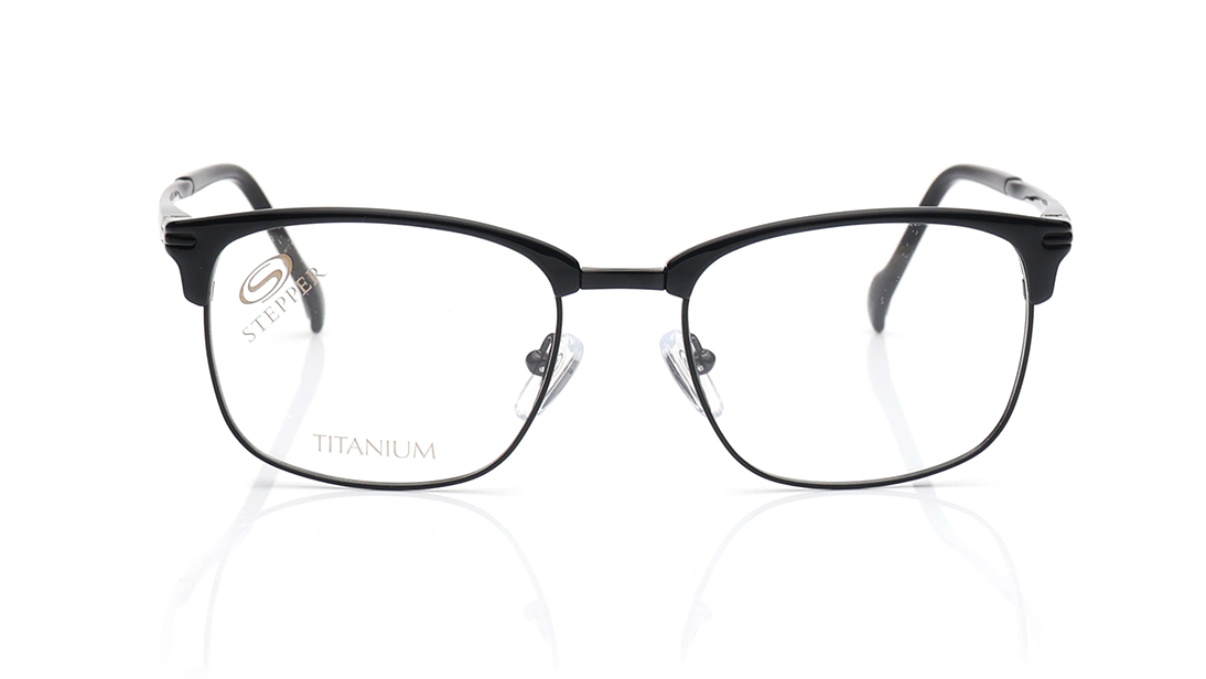 Image 1 of Black Rectangle Rimmed Eyeglasses for Men from Stepper Available at Titan Eye+