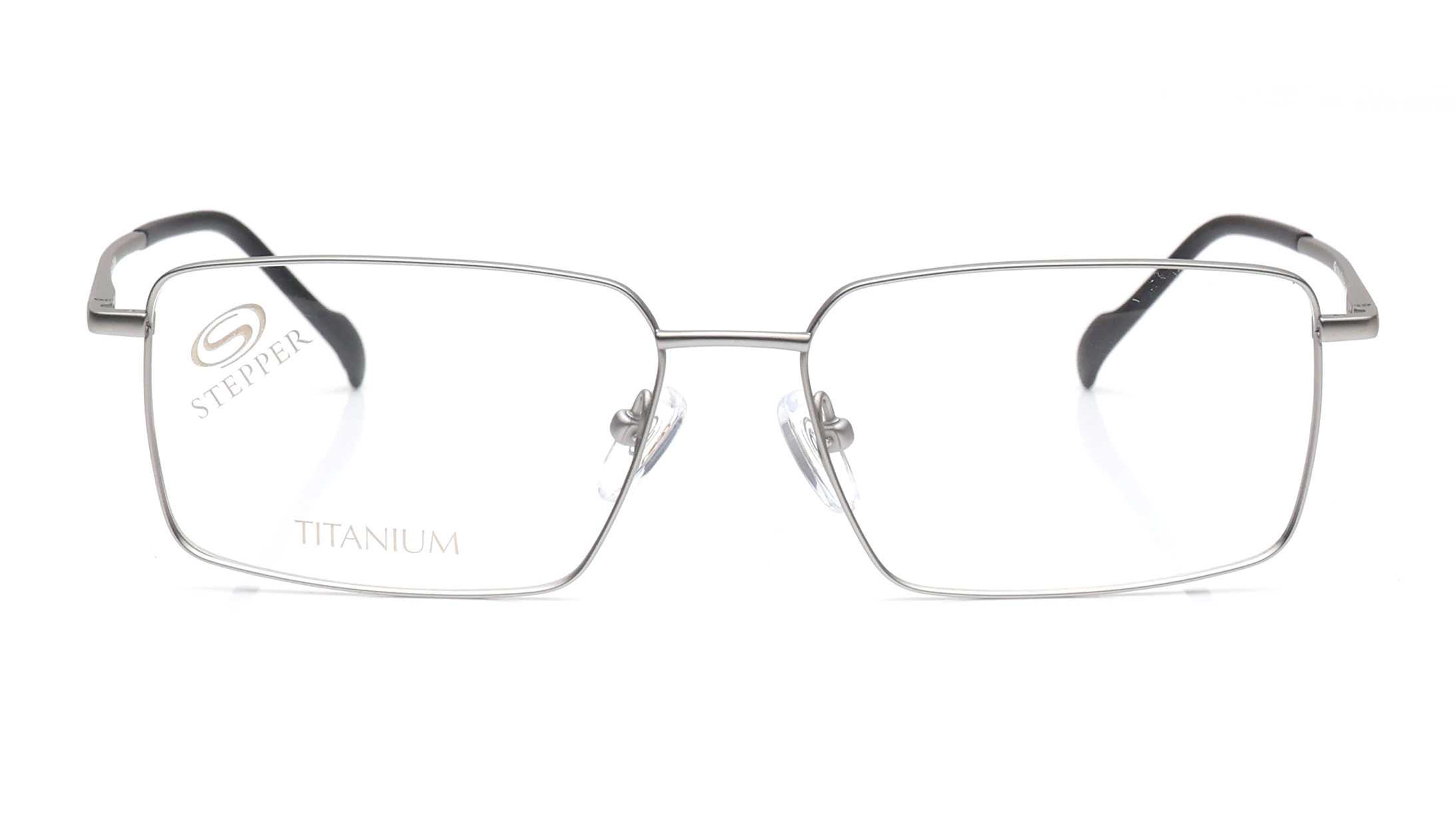 Image 1 of Silver Rectangle Rimmed Eyeglasses for Men from Stepper Available at Titan Eye+