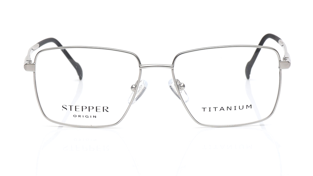 Image 1 of Rectangle Silver Rimmed Eyeglasses for Men from Stepper Available at Titan Eye+