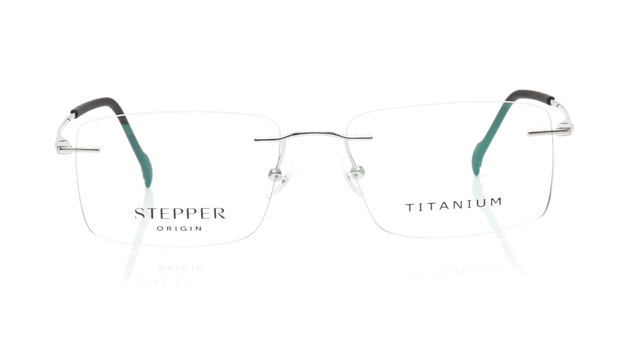 Image 1 of Silver Rectangle Rimless Eyeglasses for Men from Stepper Available at Titan Eye+