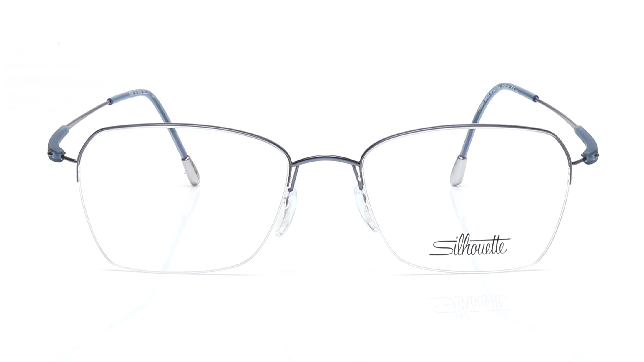 Image 1 of Blue Cateye Semi-rimmed Eyeglasses for Women from Silhouette Available at Titan Eye+