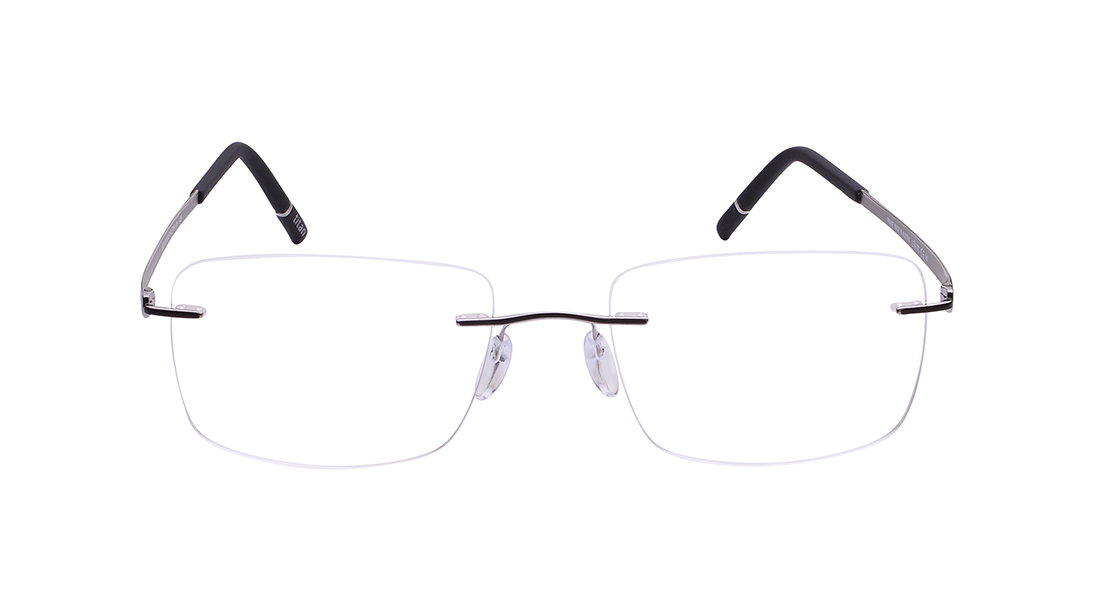 Image 1 of Silver Square Rimless Eyeglasses for Men from Silhouette Available at Titan Eye+