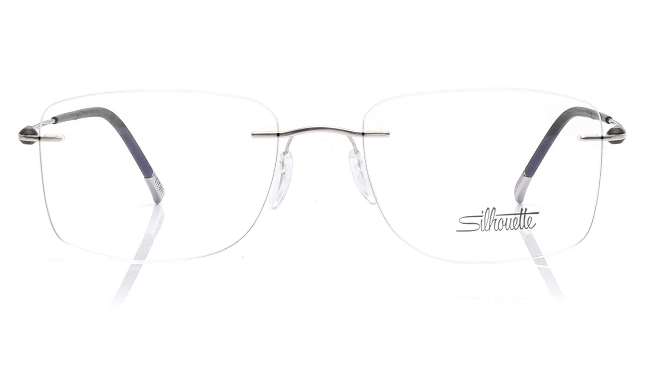 Image 1 of Rectangle Silver Rim Less Eyeglasses for Men from Silhouette Available at Titan Eye+