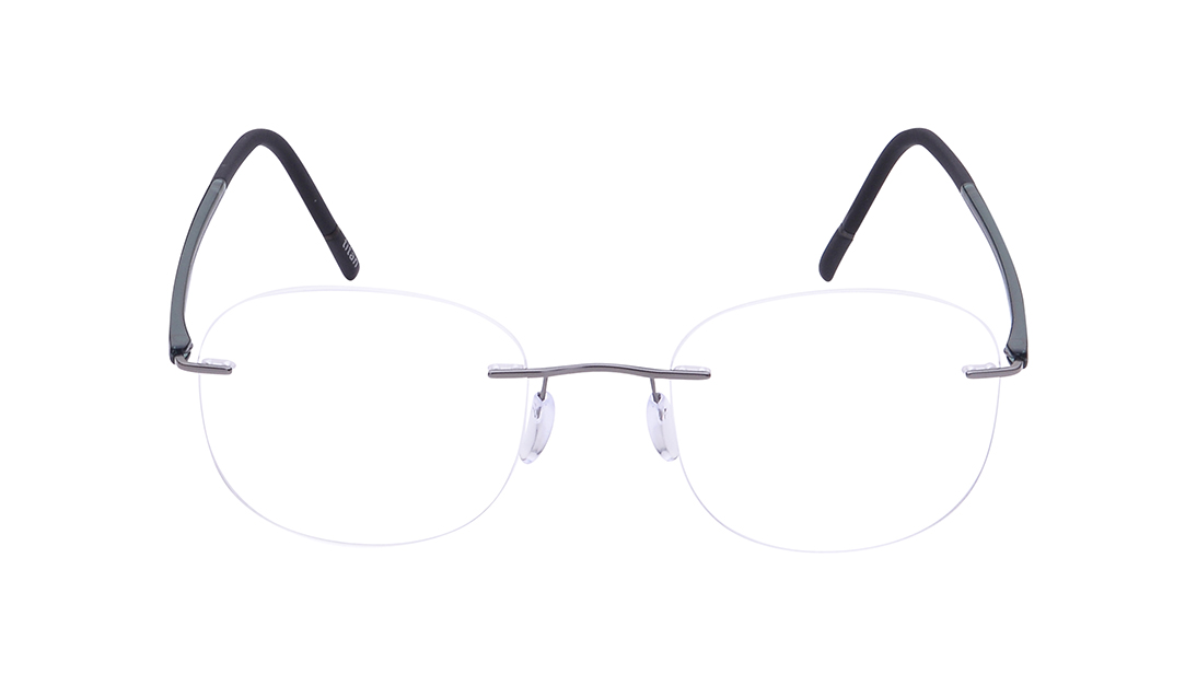 Image 1 of Gun Metal Round Rimless Eyeglasses for Men and Women from Silhouette Available at Titan Eye+