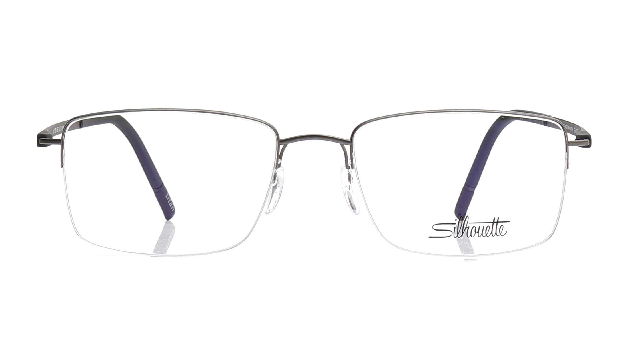 Image 1 of Gun Metal Rectangle Eyeglasses for Men and Women from Silhouette Available at Titan Eye+