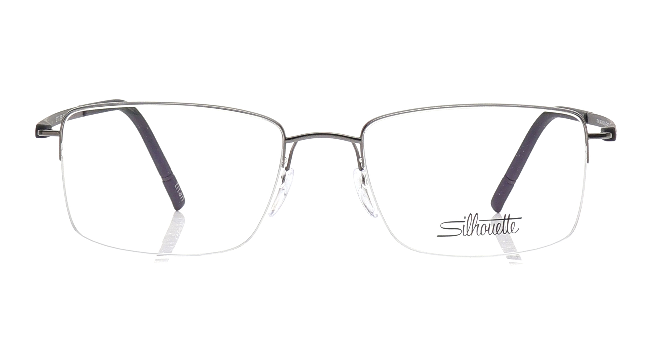 Image 1 of Gun Metal Rectangle Eyeglasses for Men and Women from Silhouette Available at Titan Eye+