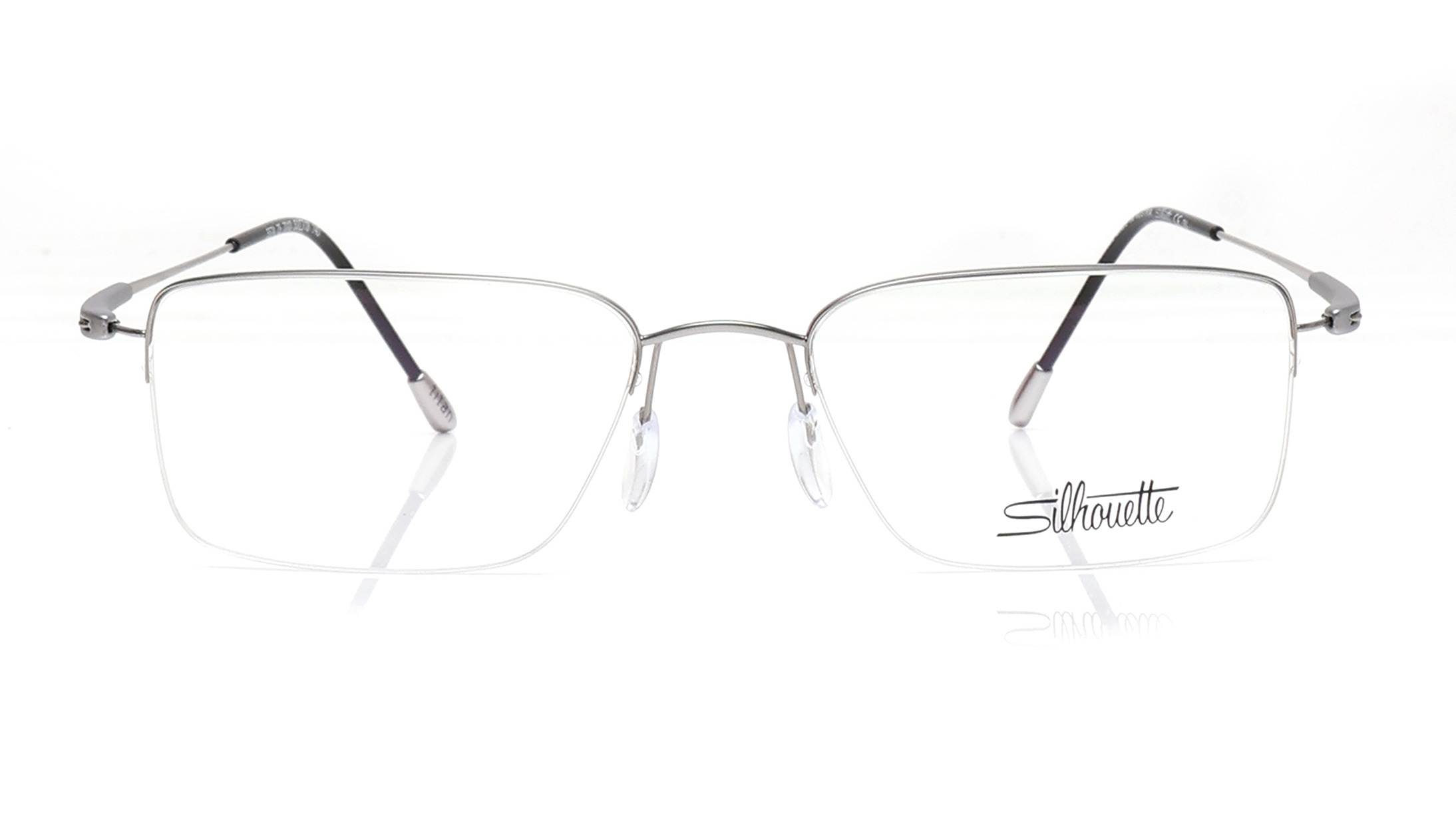 Image 1 of Gun Metal Rectangle Eyeglasses for Men from Silhouette Available at Titan Eye+