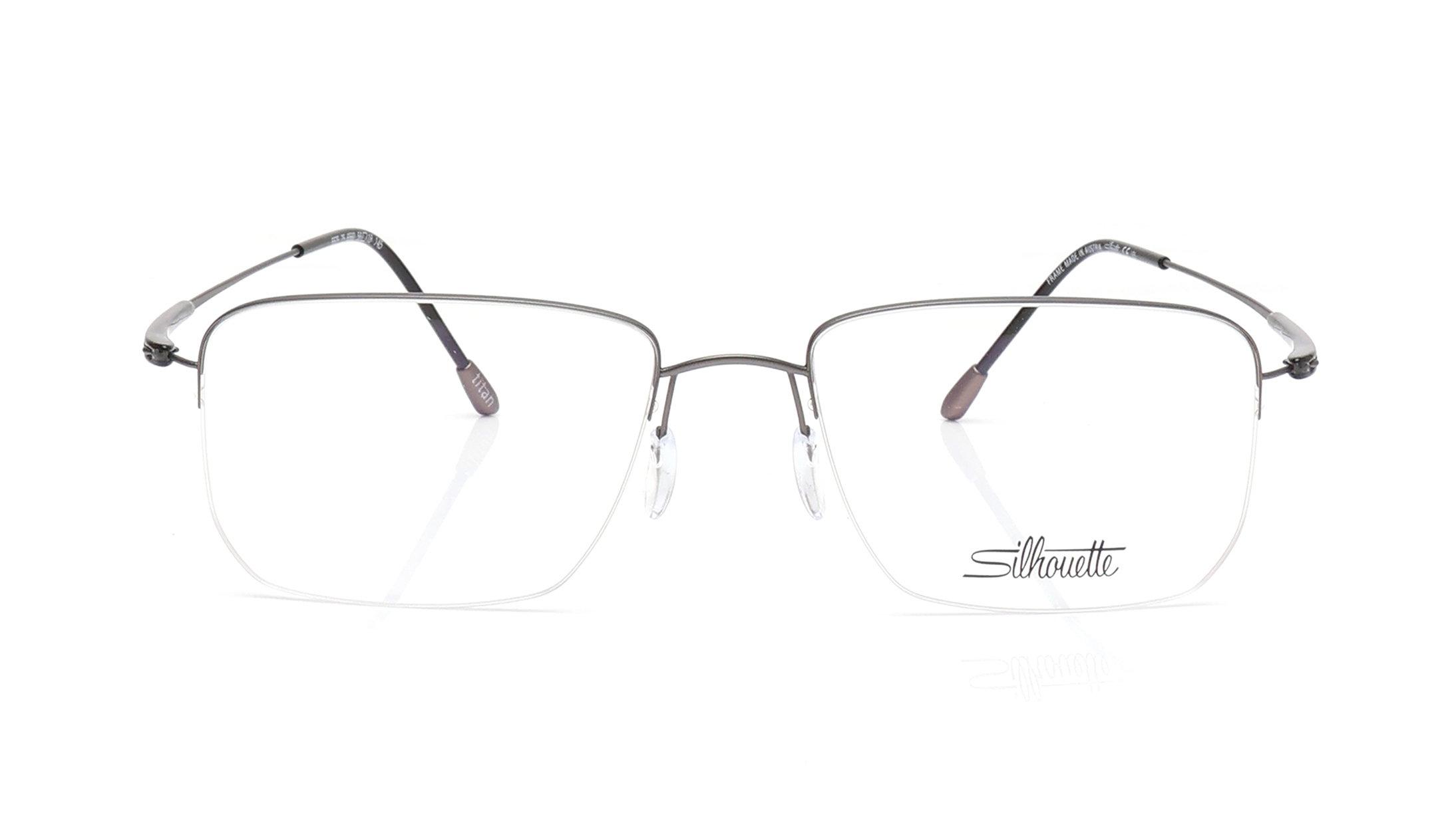 Image 1 of Gun Metal Rectangle Eyeglasses for Men and Women from Silhouette Available at Titan Eye+