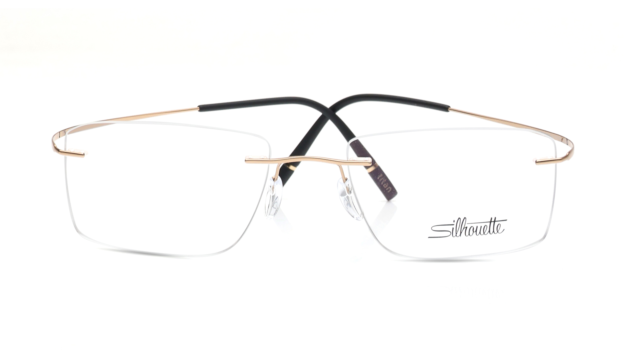 Image 1 of Gold Rectangle Eyeglasses for Men from Silhouette Available at Titan Eye+