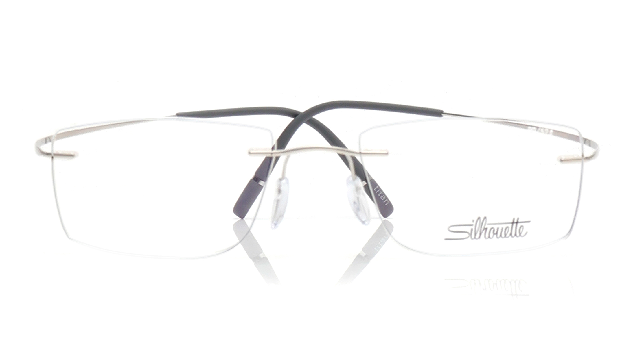 Image 1 of Rectangle Silver Rim Less Eyeglasses for Men and Women from Silhouette Available at Titan Eye+