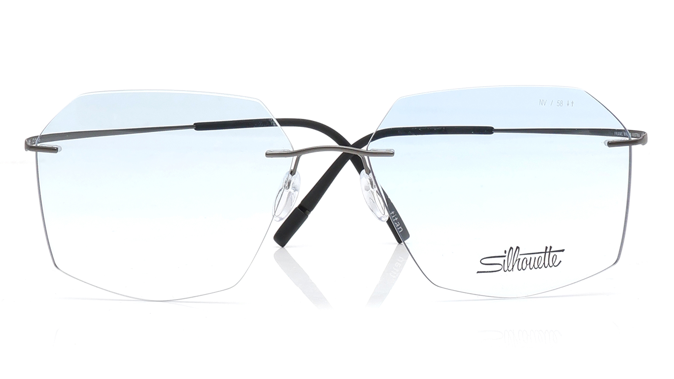 Image 1 of Gunmetal Hexagon Rimless Eyeglasses for Men from Silhouette Available at Titan Eye+