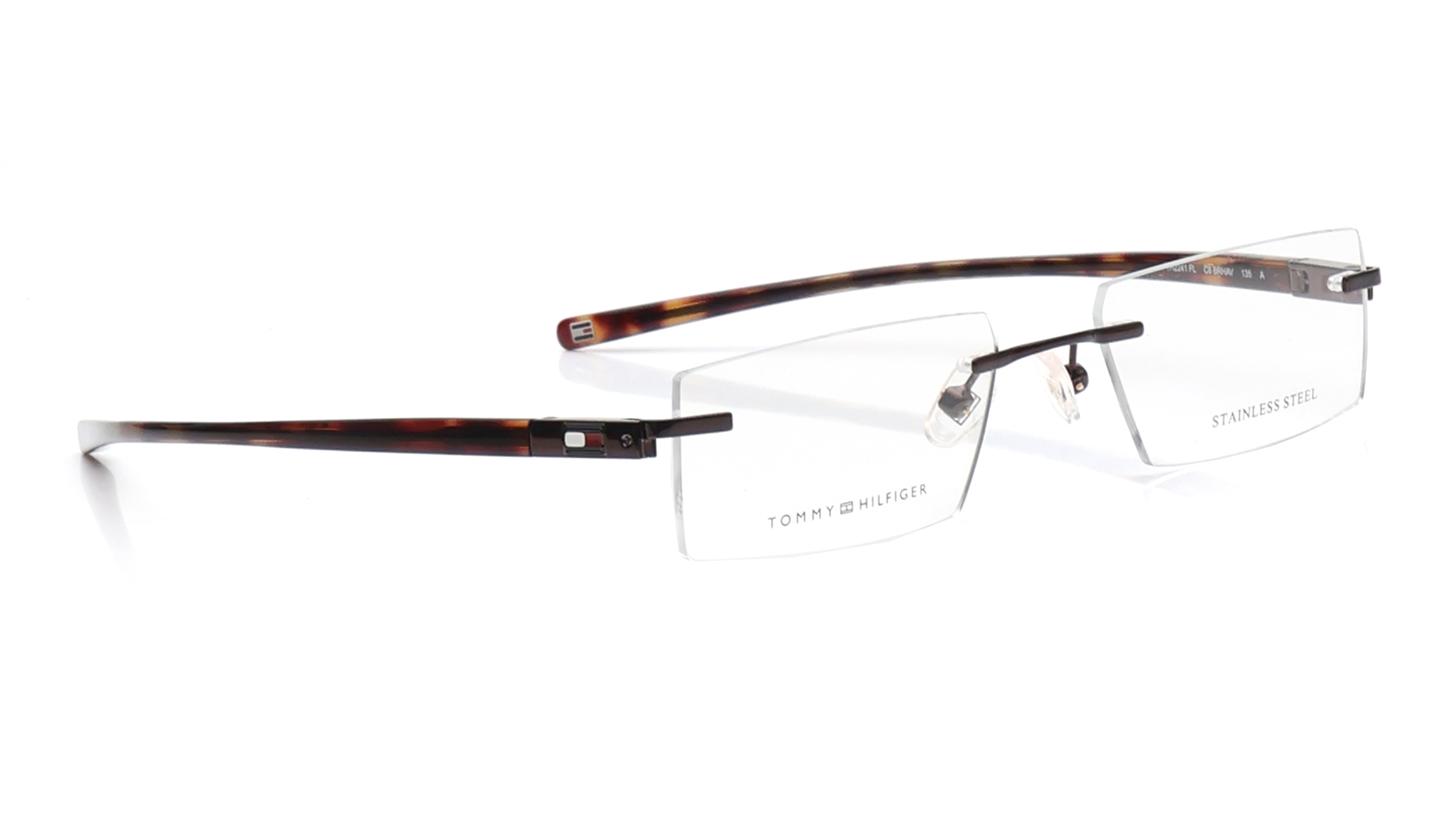 Image 2 of Brown Rectangle Rimless Eyeglasses for Men and Women from Tommy Hilfiger Available at Titan Eye+