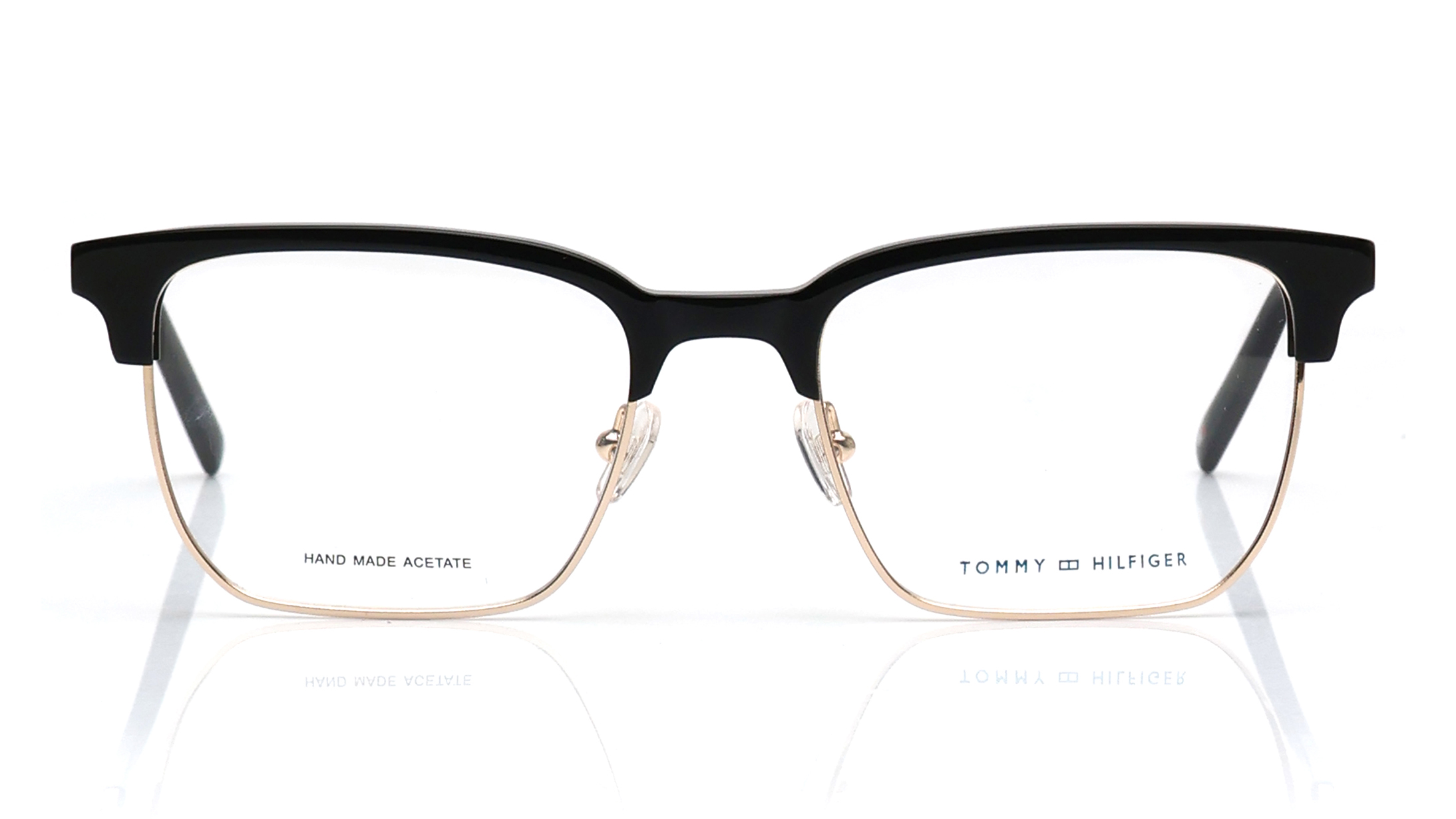 Image 1 of Brown Clubmaster Rimmed Eyeglasses for Men from Tommy Hilfiger Available at Titan Eye+