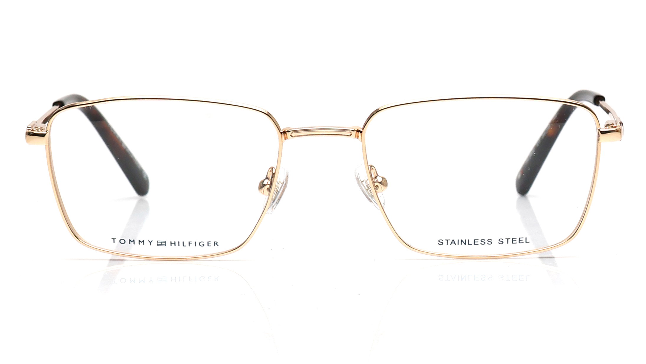 Image 1 of Gold Rectangle Eyeglasses for Men from Tommy Hilfiger Available at Titan Eye+