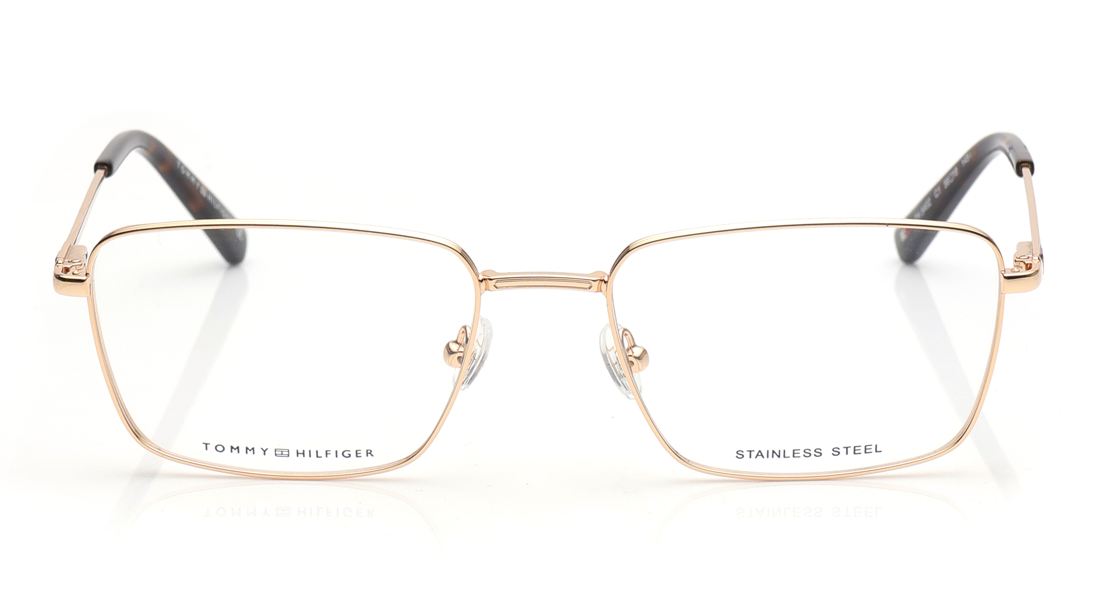 Image 1 of Gold Rectangle Eyeglasses for Men from Tommy Hilfiger Available at Titan Eye+