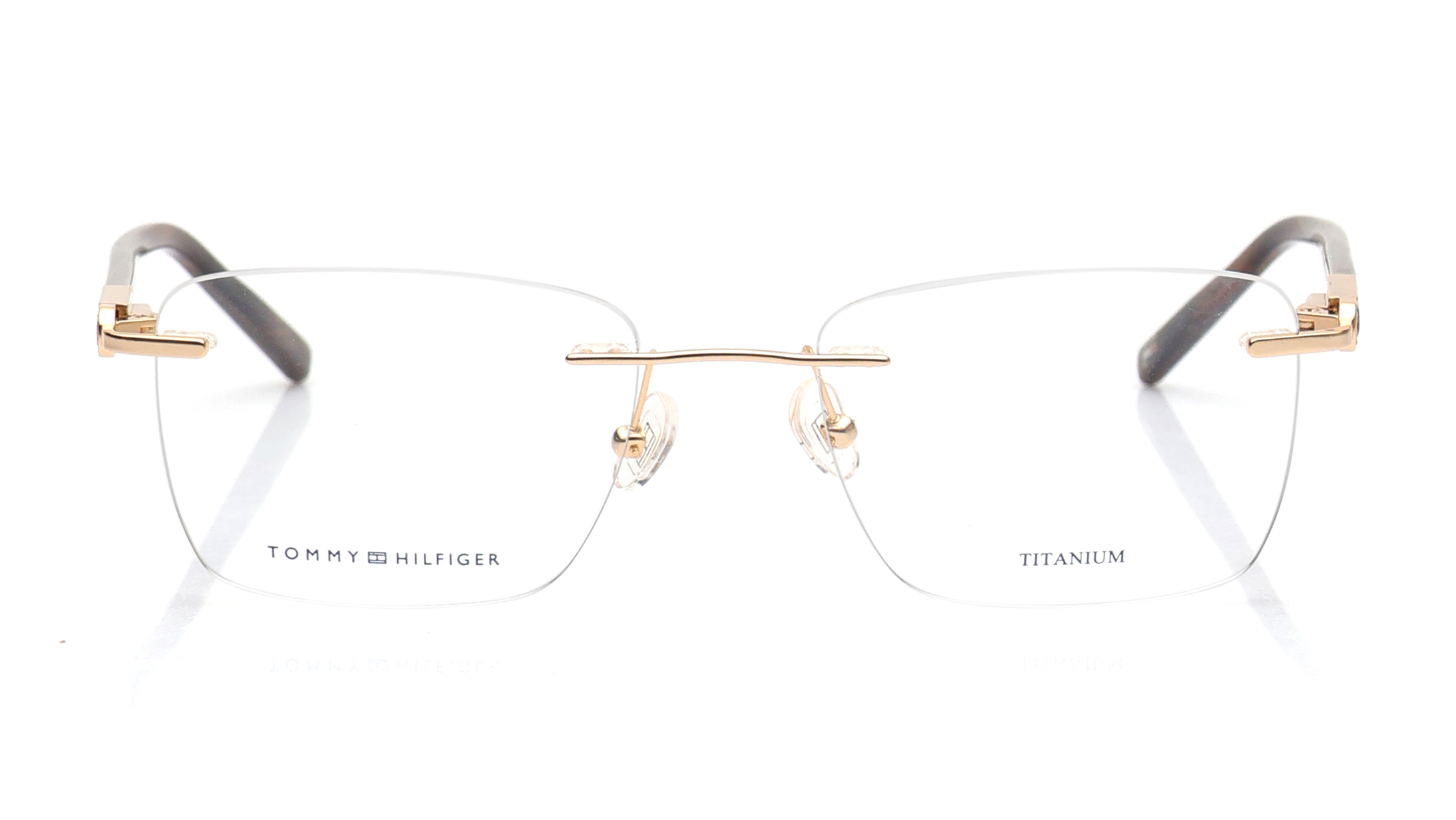 Image 1 of Gold Square Eyeglasses for Men from Tommy Hilfiger Available at Titan Eye+