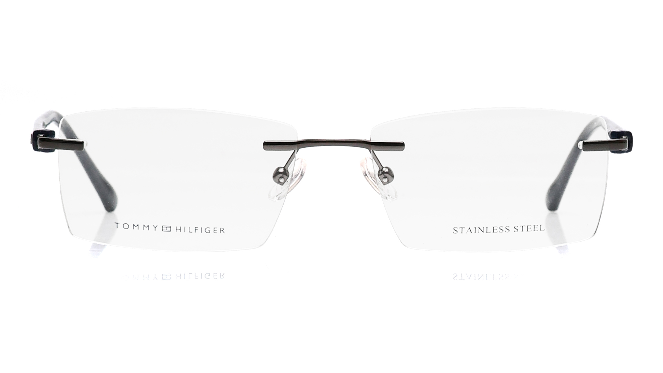 Image 1 of Gunmetal Rectangle Eyeglasses for Men and Women from Tommy Hilfiger Available at Titan Eye+