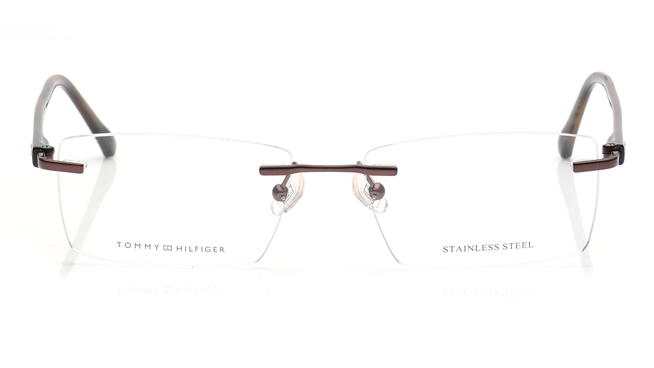 Image 1 of Brown Rectangle Eyeglasses for Men from Tommy Hilfiger Available at Titan Eye+