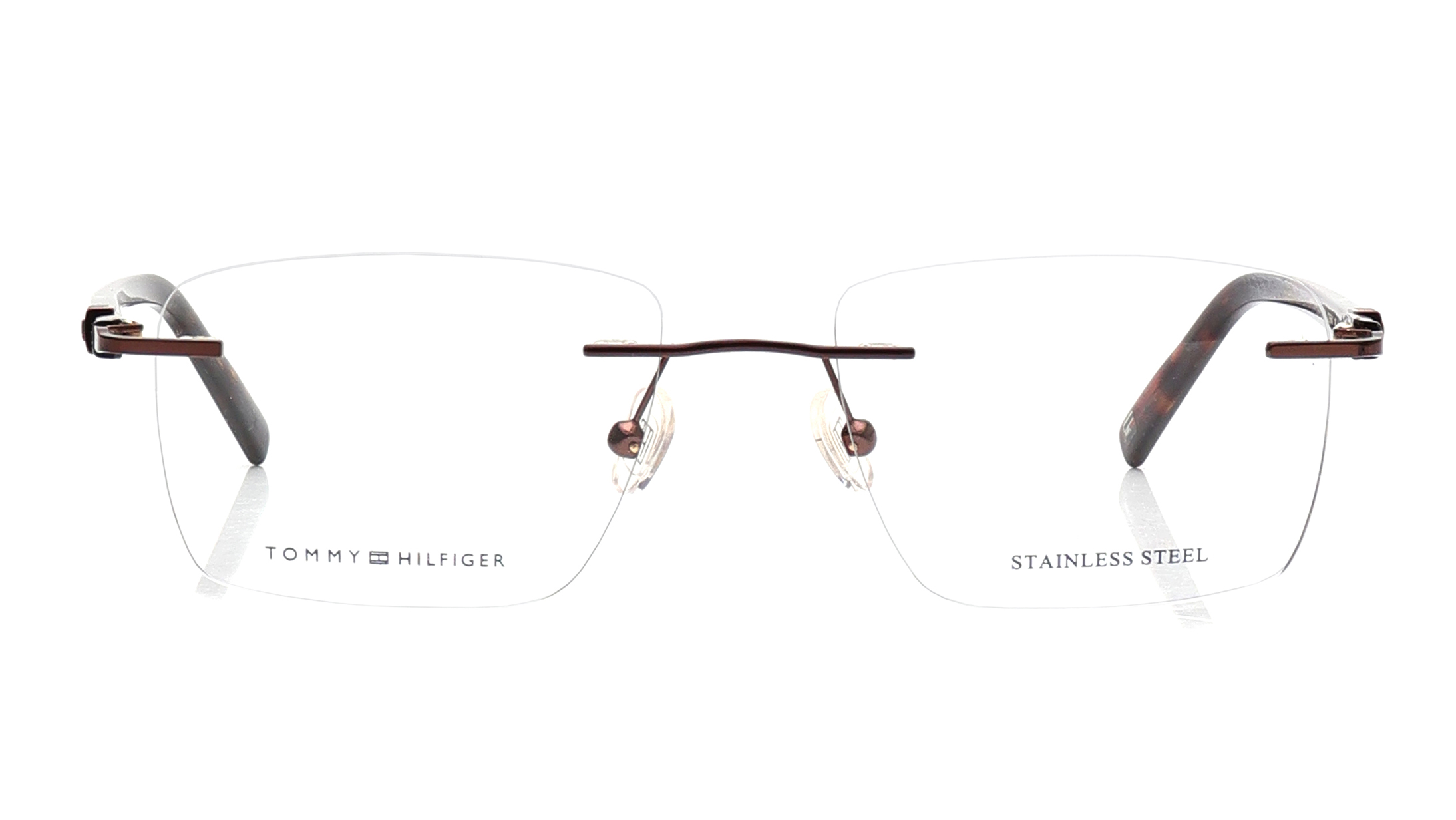 Image 1 of Brown Rectangle Eyeglasses for Men from Tommy Hilfiger Available at Titan Eye+