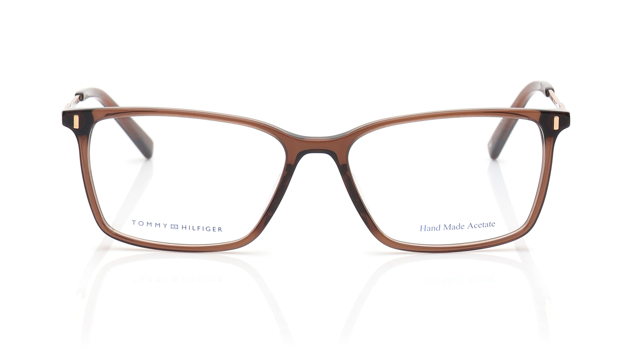 Image 1 of Rectangle Brown Rimmed Eyeglasses for Men from Tommy Hilfiger Available at Titan Eye+